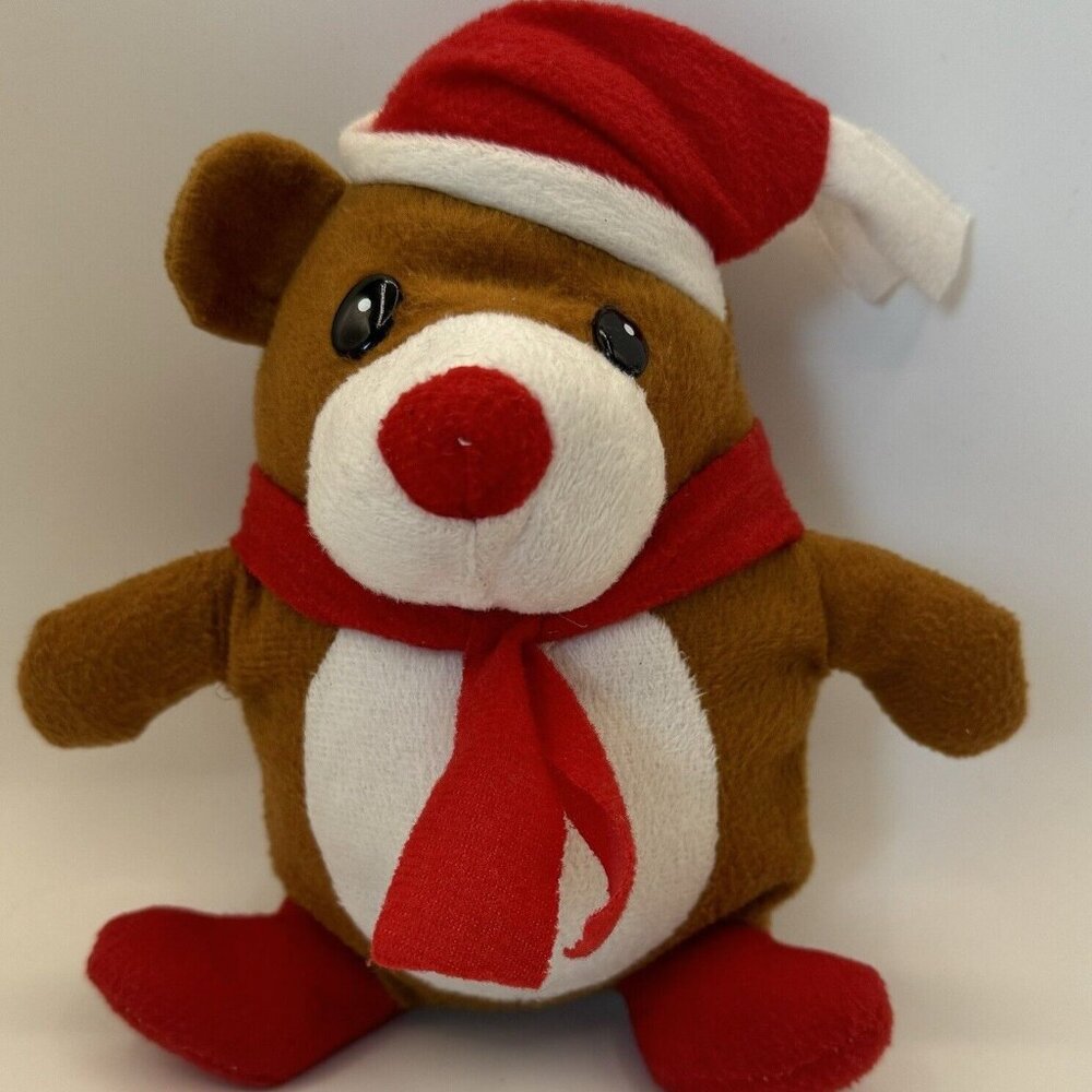 7” Kelly Toy Brown Stuffed Bear W/Santa Hat & Scarf 2018